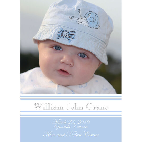 Blue and Grey Bands Photo Birth Announcements